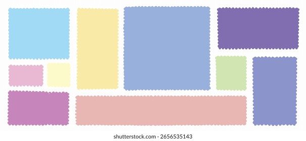 Colorful jagged rectangle shapes set. Hand drawn abstract jagged edge black shapes vector illustration. Black torn paper sheet for sticker, collage, banner