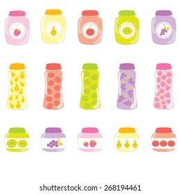 Colorful Jam Jars and Labels Vector Illustration