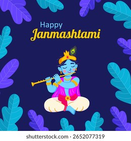Cartão colorido Janmashtami com Lord Krishna