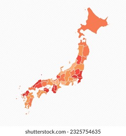 Farbige Japan geteilte Kartendarstellung, kann für Geschäftsdesigns, Präsentationen oder alle geeigneten Designs verwendet werden.