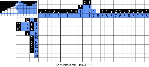 Colorful japanese crossword. Paint by number puzzle. Education game for children. Gumshoes