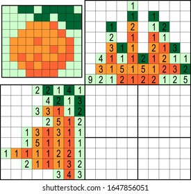 Colorful japanese crossword. Paint by number puzzle. Education game for children. Orange