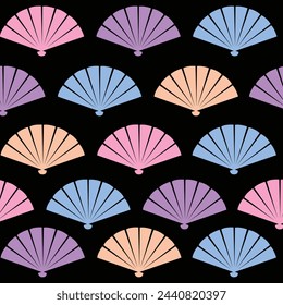 colorful japanese fan and black background