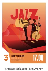 Colorful jazz festival musicians singers and musical instruments poster flat isolated vector illustration. Usable in the ads materials, poster, flyer design