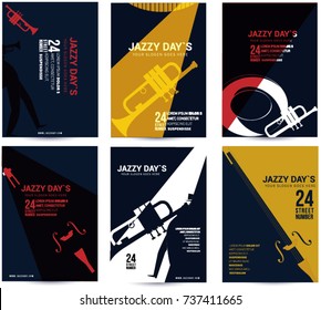 Colorful jazz festival musicians singers and musical instruments poster set flat isolated vector illustration