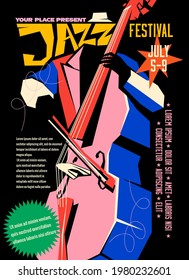 Colorful jazz festival or party flyer or poster design template with abstract jazz payer on black background. Vector illustration