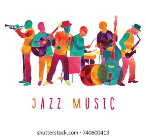 Colorful jazz musicians. Music festival background. Vector illustration