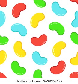 Colorful jelly beans on white background. Simple vector seamless pattern.