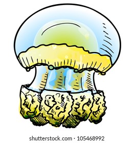 Colorful jelly fish isolated on white background. Hand drawing sketch vector illustration