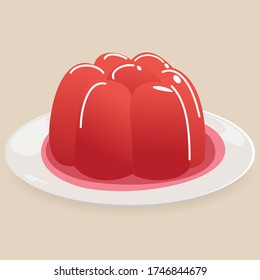 La gelatina colorida. Jelly en un plato. Placa con gelatina de fruta roja aislada en blanco. ilustración vectorial.