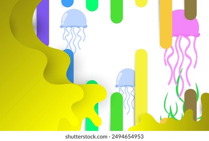 Colorful jellyfish background, eps 10, editable.