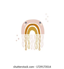 Colorful jellyfish with body in the shape of rainbow, swimming marine creatures vector illustrations.  Flat cartoon style. Baby print. Scandinavian motives. 