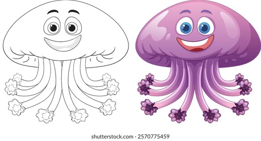 Colorful jellyfish with a happy expression