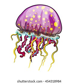 Colorful jellyfish isolated on a white background. Vector cartoon close-up illustration.