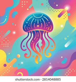 Colorful jellyfish with long tentacles