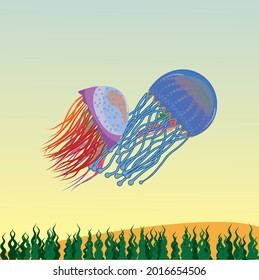 Colorful Jellyfish and Colorful Ocean Jellyfish