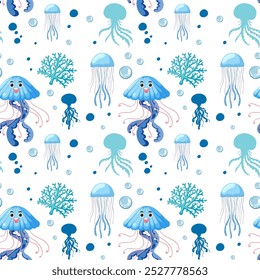 Colorful jellyfish and sea life pattern illustration