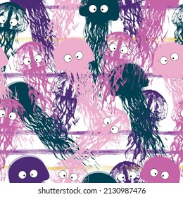 Colorful jellyfish. Sea pattern. Seamless pattern watercolor. Vector. Seamless underwater cute pattern.