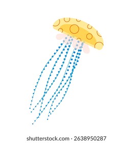 Colorful jellyfish vector illustration isolated on white. Underwater marine jellyfish. Undersea animals, medusa. Seawater invertebrates with dangerous tails, tentacles. Perfect for marine designs.