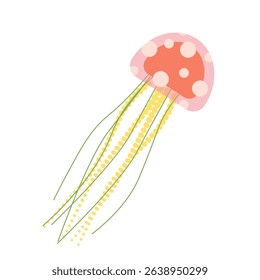 Colorful jellyfish vector illustration isolated on white. Underwater marine jellyfish. Undersea animals, medusa. Seawater invertebrates with dangerous tails, tentacles. Perfect for marine designs.