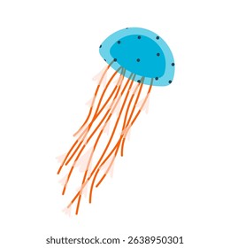 Colorful jellyfish vector illustration isolated on white. Underwater marine jellyfish. Undersea animals, medusa. Seawater invertebrates with dangerous tails, tentacles. Perfect for marine designs.