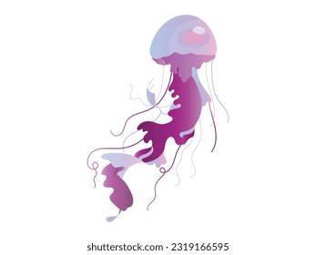 Colorful jellyfish vector, swimming marine creatures watercolor vector Illustrations. sea jellyfish. Vector isolated jellyfish collection in cartoon style. 