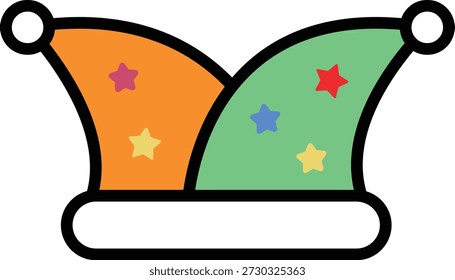 Sombrero de bufón colorido con patrones de estrellas