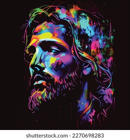 Colorful jesus vector art. Jesus christ pop art painting portraits print poster vector