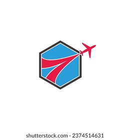 colorful jet plane hexagonal simple logo vector 