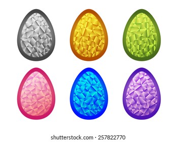 Colorful jewelry Easter eggs. Set of crystal colorful  Easter eggs.  