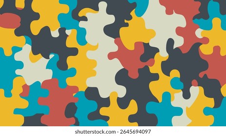 Peças coloridas de quebra-cabeça intertravamento formando abstrato padrão plano de fundo ilustração design