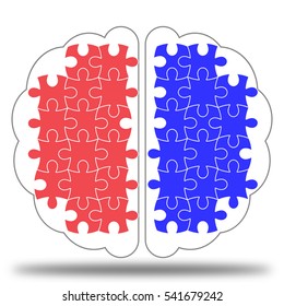 Colorful jigsaw puzzle in Brain vector icon on white background