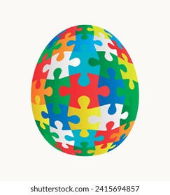 Farbiges Puzzleteil-Ei aus dem Puzzle. Vektorgrafik einzeln auf weißem Hintergrund.