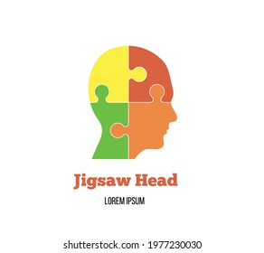 Colorful Jigsaw Puzzle Head Icon as Idea Generation Concept