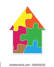 Colorful jigsaw puzzle house vector background