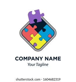 Colorful Jigsaw Puzzle Icon Vector Logo Template, EPS 10.