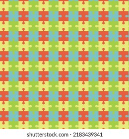 Colorful jigsaw puzzle pattern. It consists of orange and green. Is often used as a pattern on fabrics, carpets, bedspreads, handkerchiefs, tablecloths, dresses, floor tiles, gift wrap, scarves, toys.