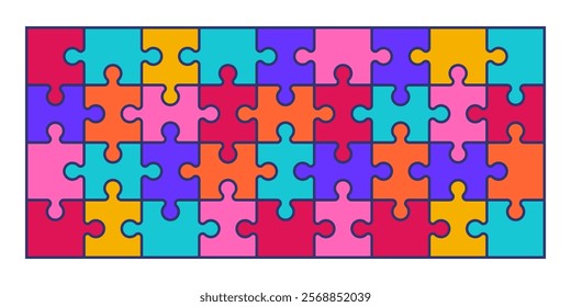colorful jigsaw puzzle pieces connection line pattern. Puzzle pieces icon or pictogram. Cartoon vector outline. Autism logo or symbol. puzzle grid. Teamwork concept. Mosaic sign. Game print