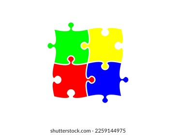 Colorful jigsaw puzzle pieces on white background. Vector illustration.