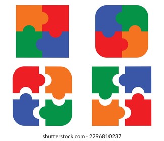 Colorful jigsaw puzzle. Rounded and squared colorful jigsaw puzzle pieces isolated on white Background editableFree Vector Image