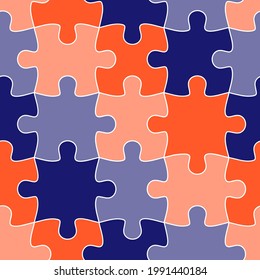 Colorful jigsaw. Seamless puzzle pattern. Autism background. World autism awareness day. Childish design template. Vector Illustration. EPS10. Design for fabric, wallpaper, textile and decor