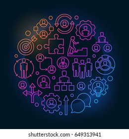 Colorful Job And Career Illustration. Career Development Concept Symbol Made With Outline Icons On Dark Blue Background