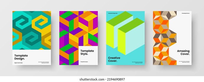 Composición de la plantilla de diseño de vectores A4 de la portada colorida del diario. Limpiar el conjunto de diseño de página principal de hexágonos de mosaico.