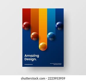 Colorful journal cover A4 vector design template. Modern realistic balls leaflet illustration.
