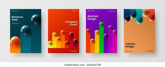 Colorful journal cover design vector template bundle. Premium 3D balls presentation illustration set.