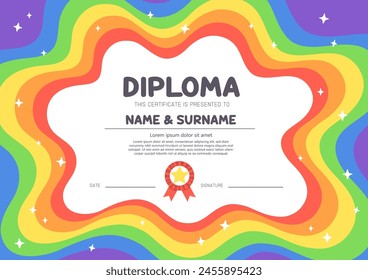 Colorful joyful background. Rainbow background template for Certificate diploma.