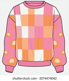 COLORFUL JOYFUL PATTERN SWEATER FOR TEEN GIRLS AND KID GIRLS EDITABLE VECTOR FILE