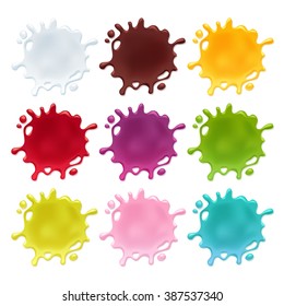 Colorful juice jam paint or honey blots set.  Sweet smudges splashes drops on white background. 