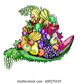  colorful juicy fruit summer hat isolated on white background 