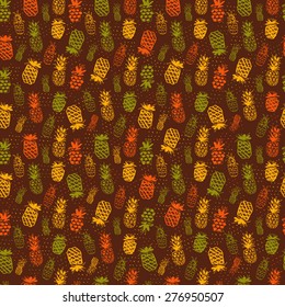 Colorful juicy vector seamless pattern with hand drawn pineapples. Great for textile, wallpaper, wrapping paper, menu, website backround